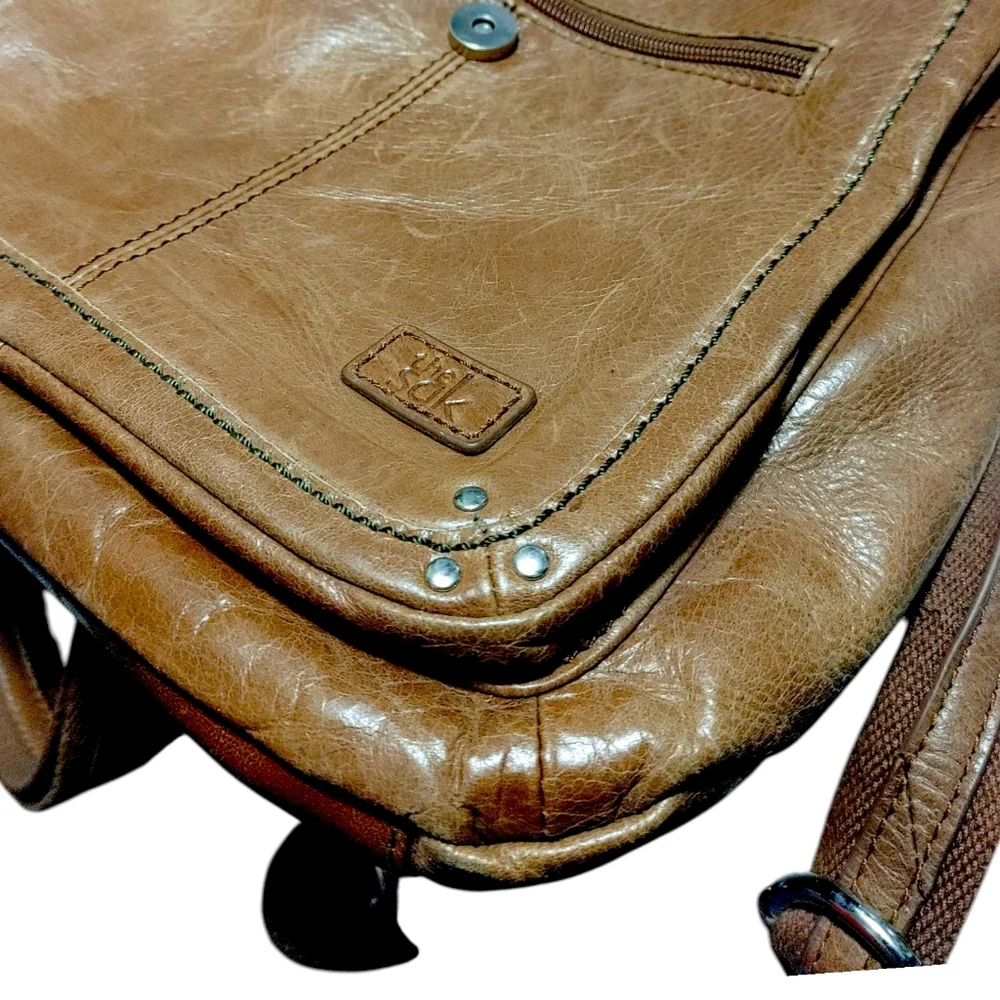 The Sak Brown Leather Convertible Fold over Backpack Satchel Bag Handbag Purse - Picture 9 of 10